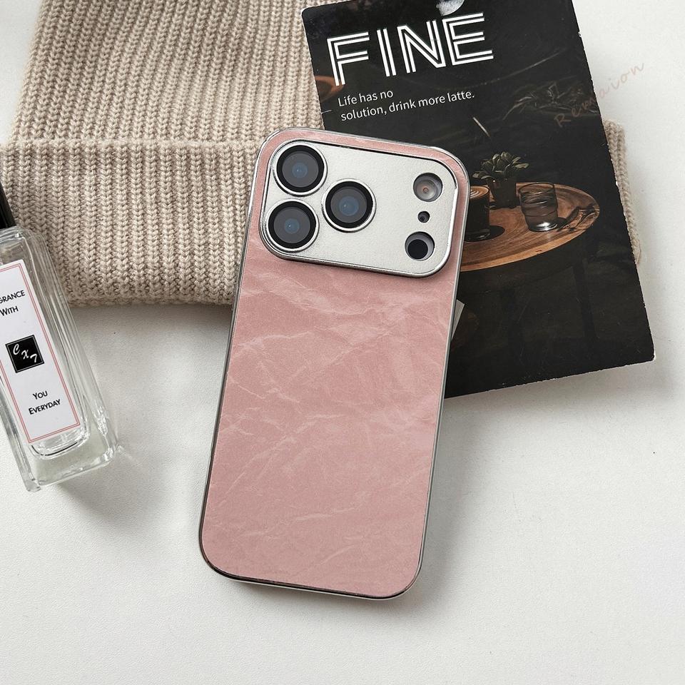 Plating Learther Phone Case for iPhone 17 Air 16 13 14 11 12 15 Pro Max Plus Case Camera Lens Protector Hard Cover