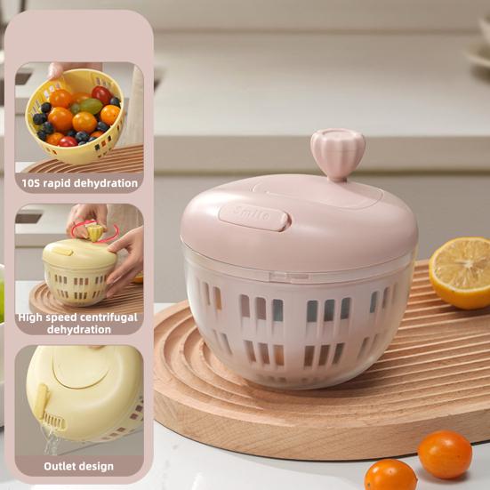 Manual Salad Spinner 3-in-1 Fruit Veggie Washer Dryer And Storage Basket BPA-Free Vegetable Dehydrator with Non-Slip Base