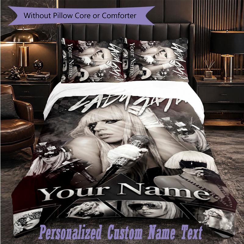 Personalized 3Pcs Bedding SetLady Gaga Custom Text Duvet Cover Pillowcase Set Bedroom Gift