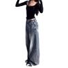 American Retro Washed Wide-leg Jeans Y2k Street Cat Whisker Pattern Design Sense Loose Straight Mopping Trousers Women