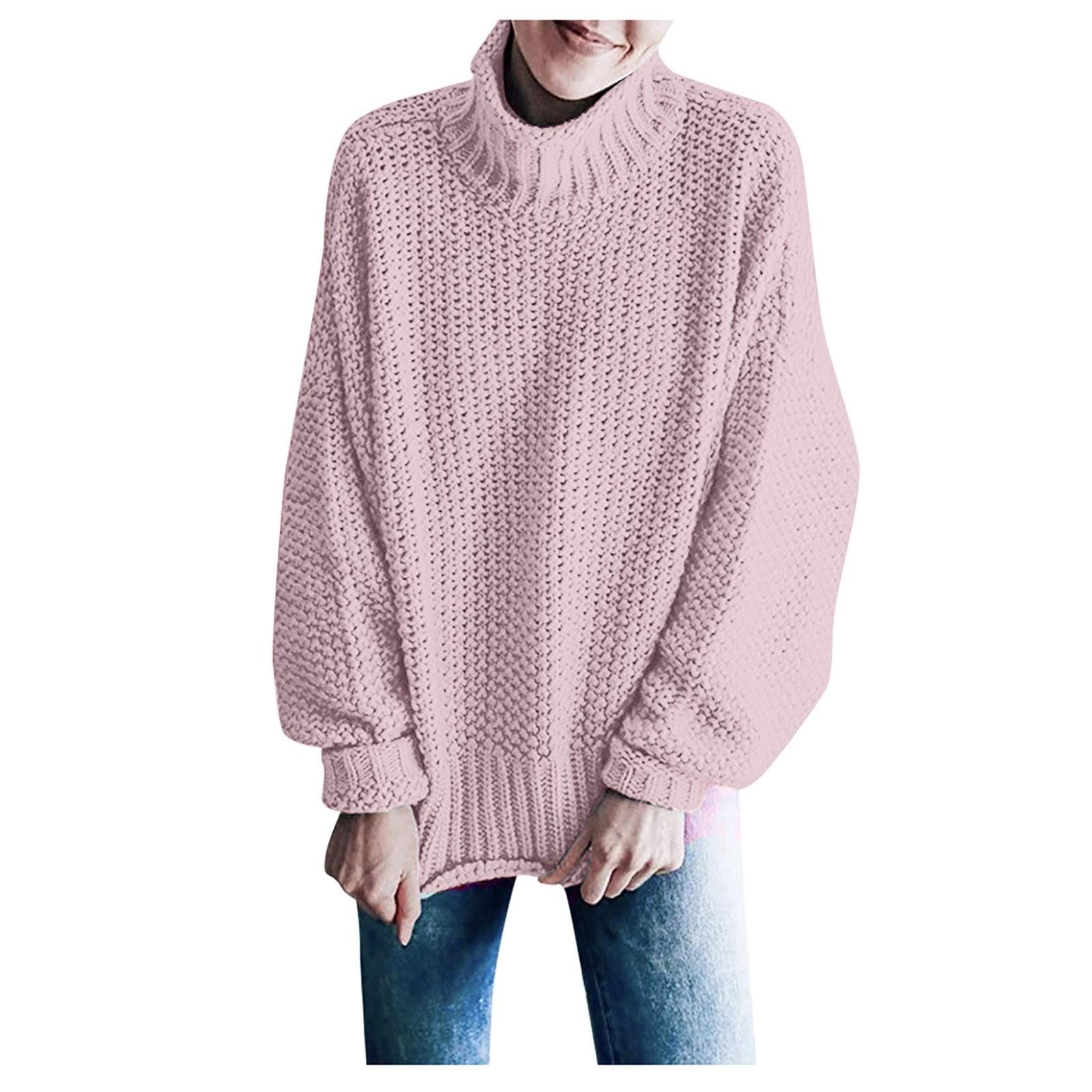 

Женский модный свитер, однотонный вязаный свитер с высоким воротом и тонким дном XL розовый