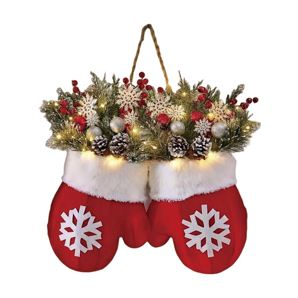 2026 Christmas Garland Creative Glove Shaped Simulated Flower Wreath Window Door Gate Decoration Door Sign Xmas Party Decoration