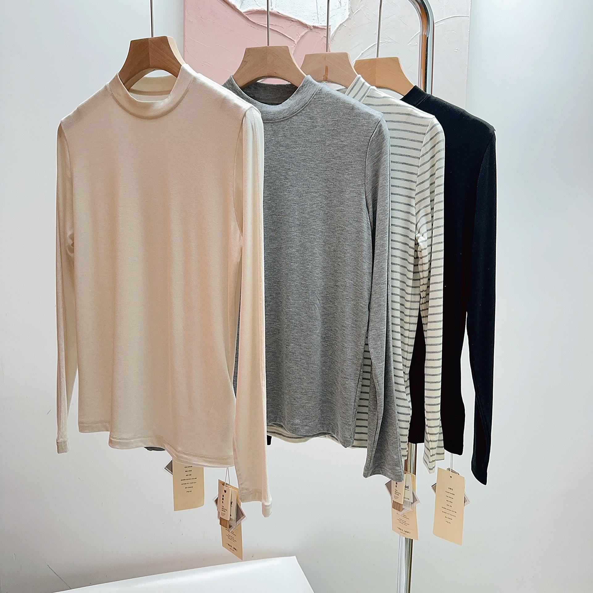 

Women s Autumn Winter Slim Fit Tencel Wool Striped Sweater - Round Neck, Long Sleeve M (80-110 lbs)