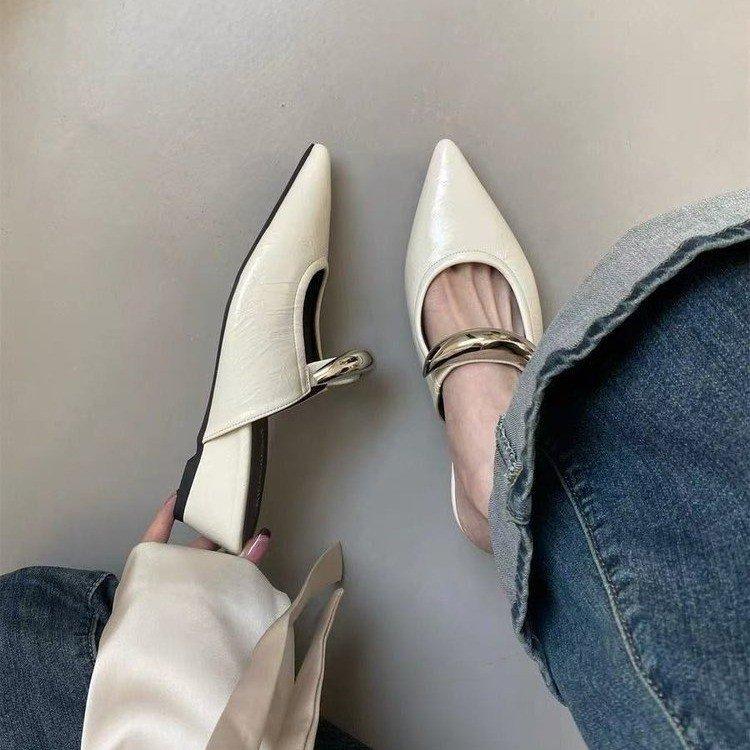 Temperament spitze Metallwort mit Taschenkopf Halbschuhe neue Keilabsatz Mittelhochschuhe Plateau Damen Hausschuhe