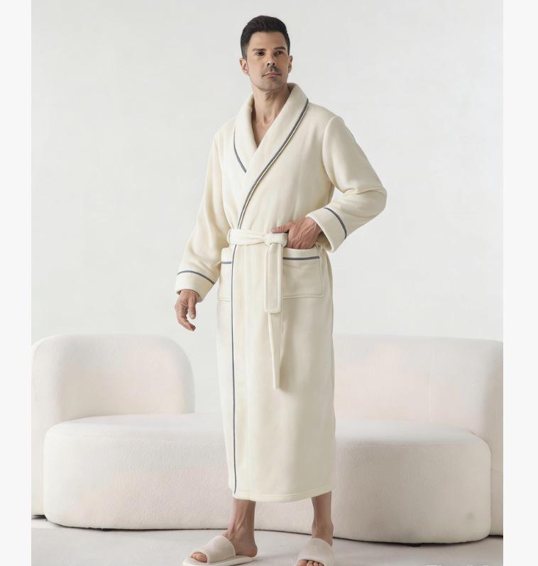 Conjunto de Pijama de Fleece de Coral para Casal: Roupão Longo, Grosso e Quente para Mulheres e Homens para Outono e Inverno