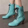 Fashion 2026 New Lace Up Ladies High Heel Shoes Strange Steampunk Boot Victorian Ankle Boots Women Pointed Toe Thick Soled Short Boots