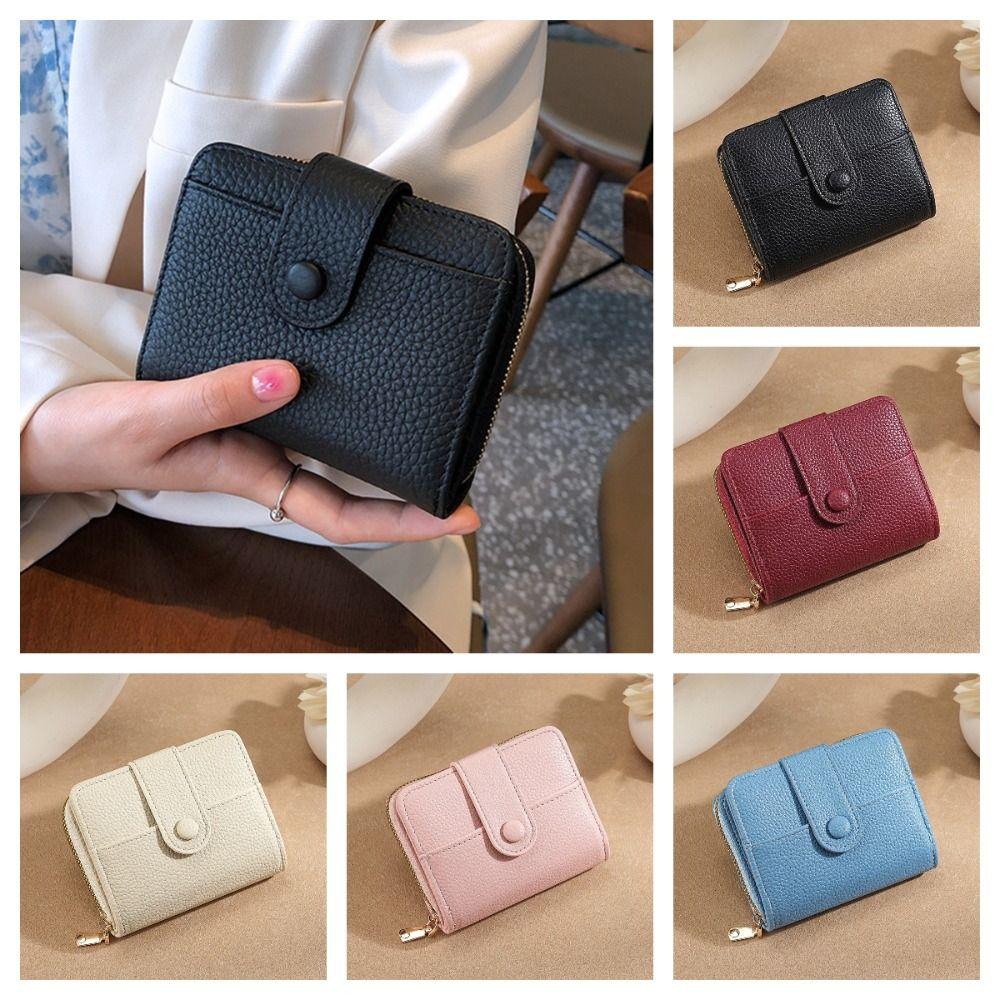 Pu Leather Business Purse Lychee Pattern Bank/ID/Credit Card Holder New Women Short Wallet  Woman