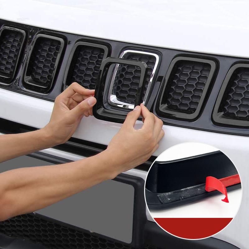 Grille erts ABS Front Grill Cover Exterior Accessories for Jeep Compass MP 2017-, Carbon Fiber Finish