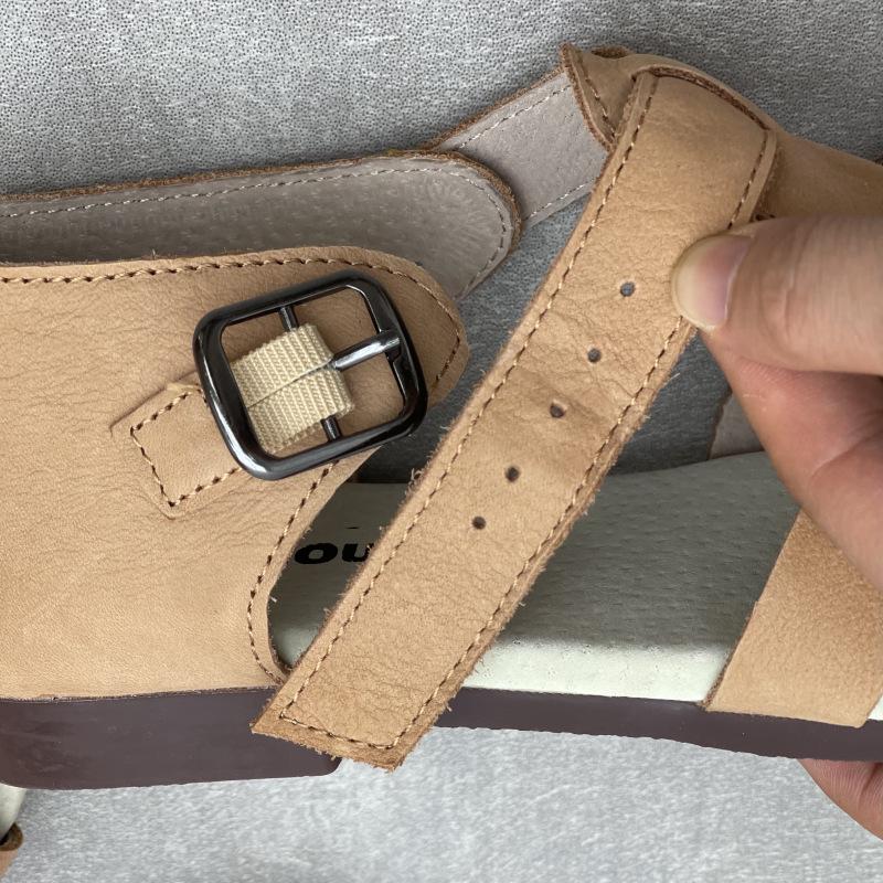Johnature Genuine Leather Roman Sandals Retro Casual Solid Color Cowhide Soft Sole Flat Women's Shoes