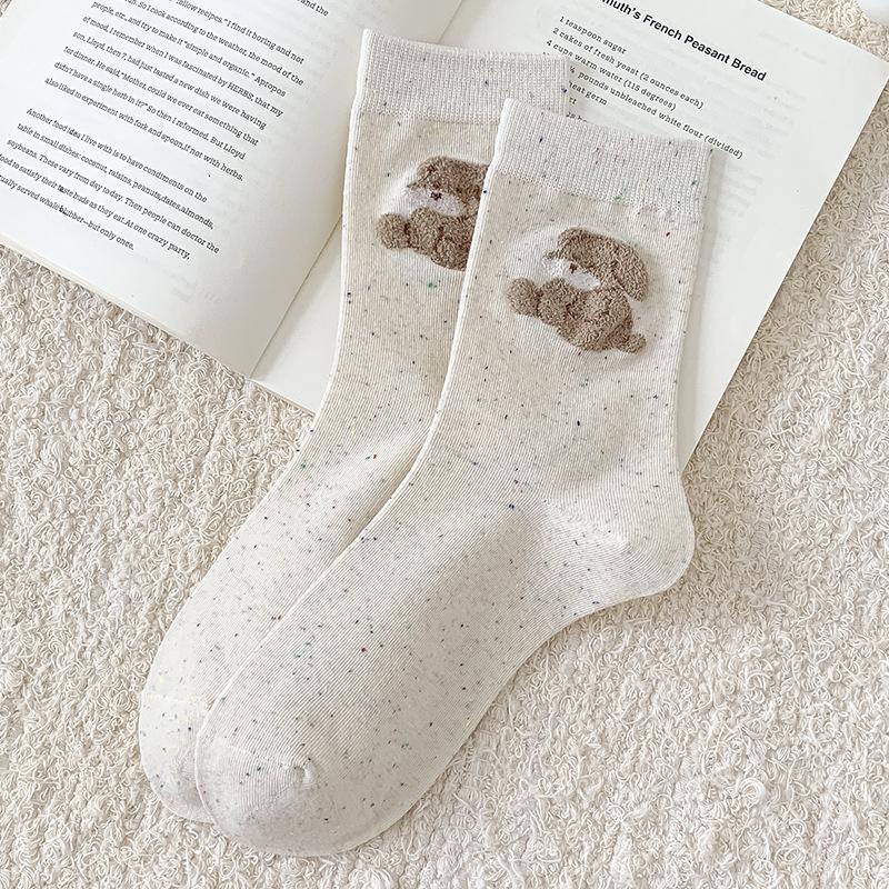 

Cartoon Bear Socks Pure Cotton Medium Tube Socks Season Idea Yarn Cute Flocking Three-Dimensional Boneless Pile Socks Women One size fits all