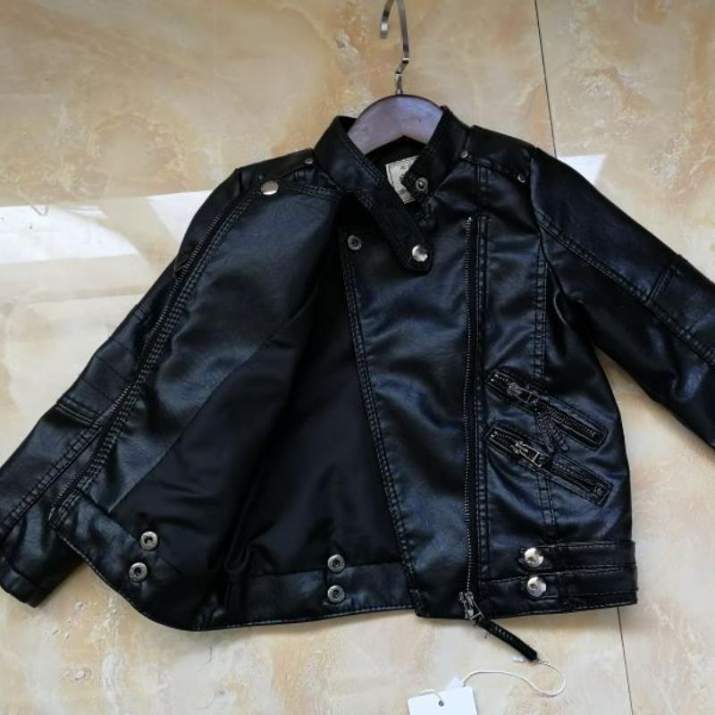 Kids Clothing Girls and Boys Leather Jacket Spring Autumn Stand Collar Pu Jacket