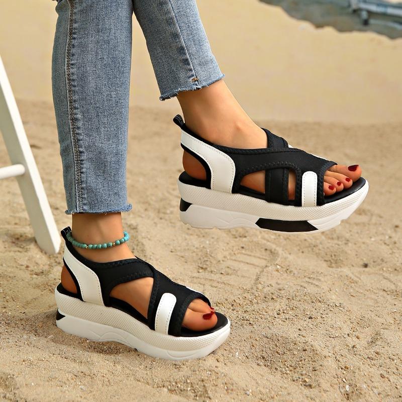 Fashion Shoes Female 2025 New Elastic Band Women's Sandals Fashion Color Matching Summer Casual Open Toe Comfortable Platform Sandals