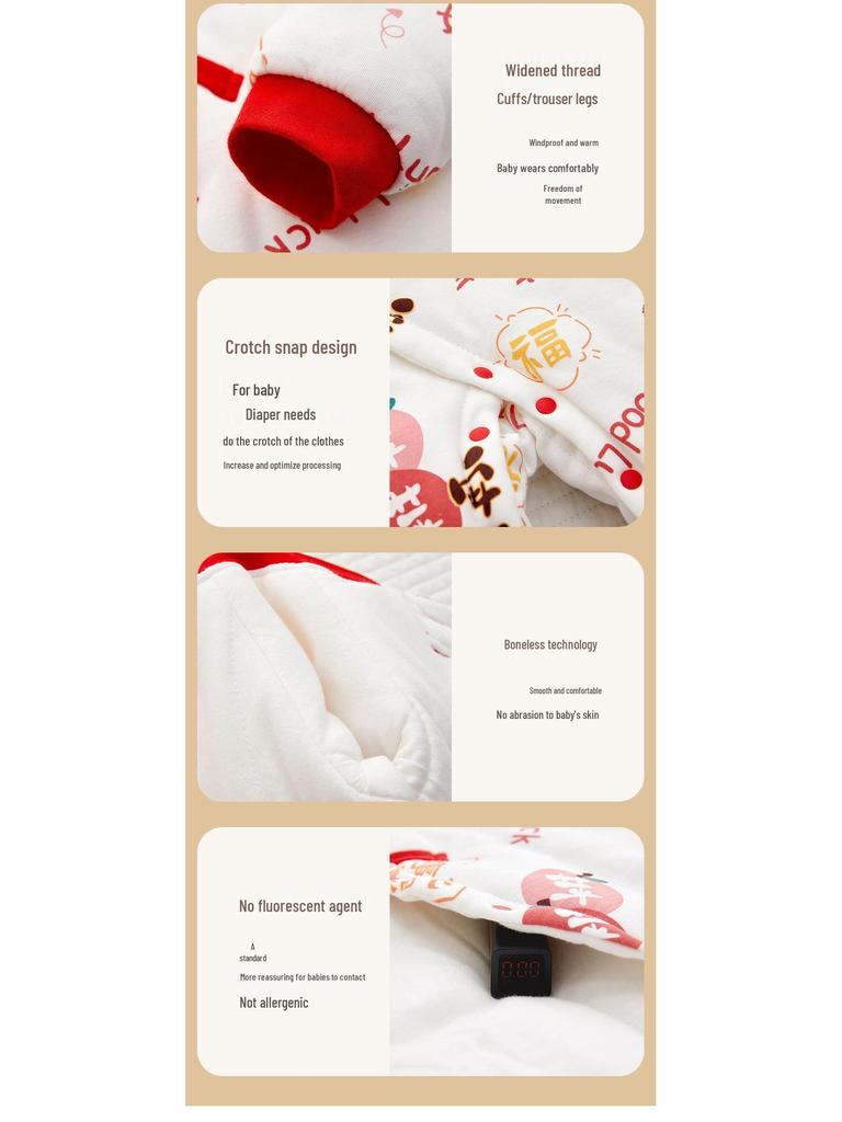 Czerwony bawełniany pajacyk dla niemowląt na Chiński Nowy Rok – Ciepły zimowy kombinezon do raczkowania dla noworodków