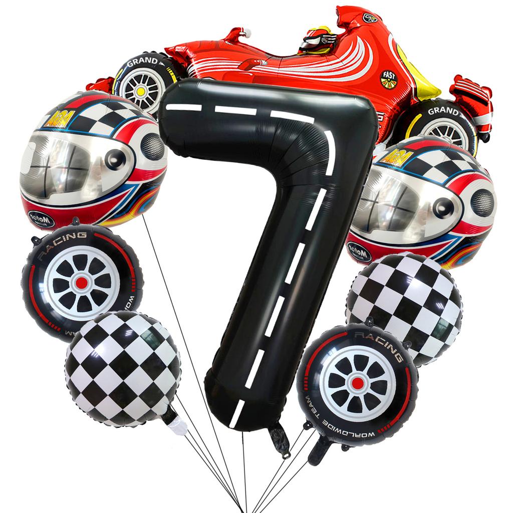 Racing Helmet Aluminum Film Balloon Set 40 Inch Black And White Digital Children'S Birthday Party Scene Decoration