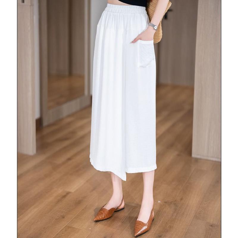 Women Thin Casual Calf Length Pants Girls Slim Fit Baggy Loose Slit Capri Pants Lady High Waisted White Coffee Black Mom Slacks