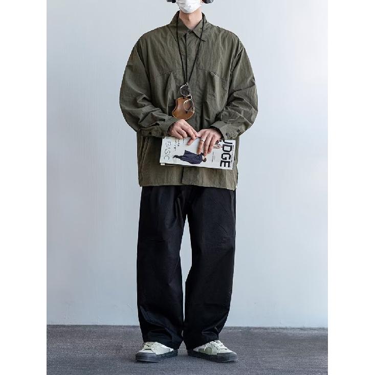 Qiaoyishan Outdoors Commute Solid Color Workwear Large Pocket Shirt Casual All-Matching Men's Autumn Shirt Coat Fashion