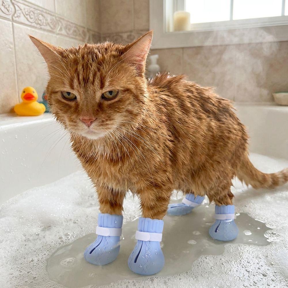 4PCS Adjustable Cat Bath Wash Boots Soft Silicone Cat Foot Cover Paw Nail Cover Bathing