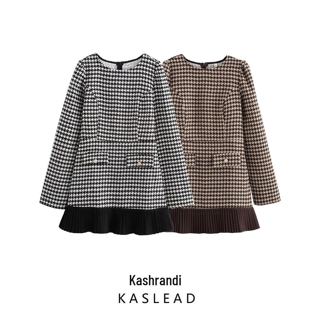 

2024 Autumn Women s European & American Style Plaid Patchwork Pleated Dress XS