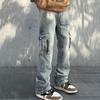 American High Street Vibe Retro Washed Old Multi-pocket Tooling Jeans Men's Ins Trendy Straight Pants