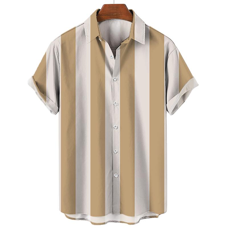 Men's Hawaiian Shirt Summer Stripe Printed Short Sleeved Shirts Lapel Button Large Men Street Clothing Fashion Casual Social Top