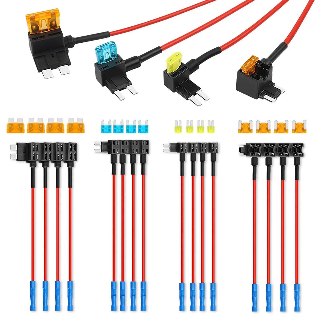 16 Pack 4 Types Fuse Tap, Upgraded 12V Car Add a Circuit Fuse Tap Kit - Standard Mini Micro2 and Low Profile Mini Fuses Taps, ATO ATC ATM APM Fuses