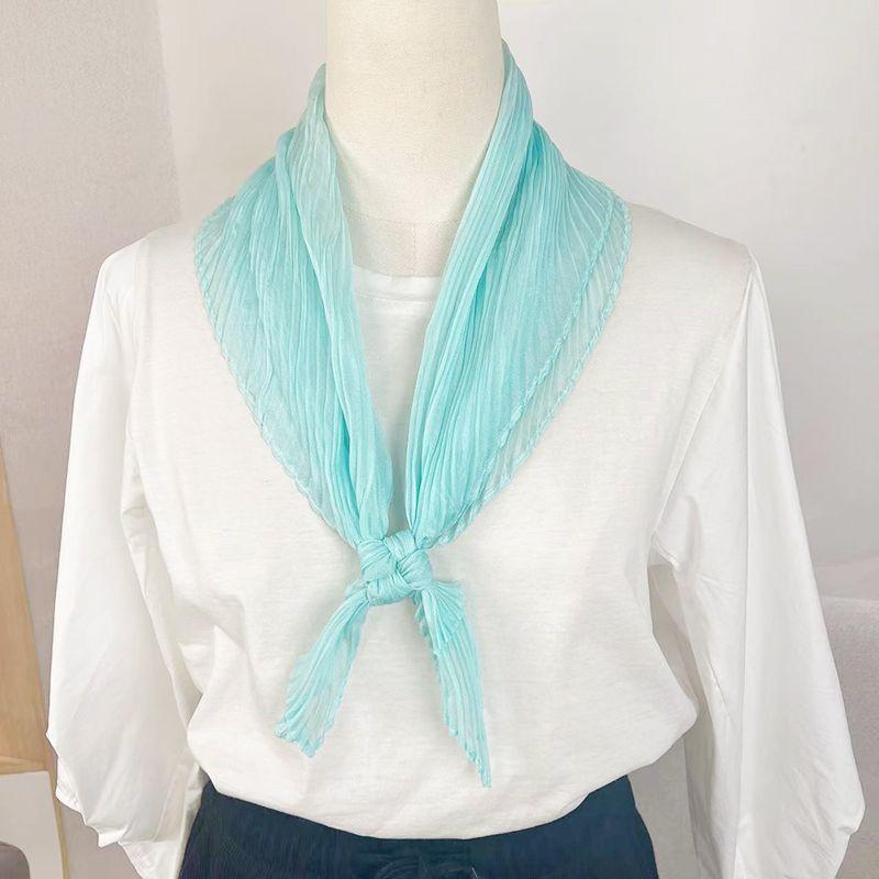 Women's Pleated Solid Color Small Square Scarf | Purple Neck-Protecting Silk Scarf Professional Spring-Autumn Scarf Decorative Neck Wrap for Ladies