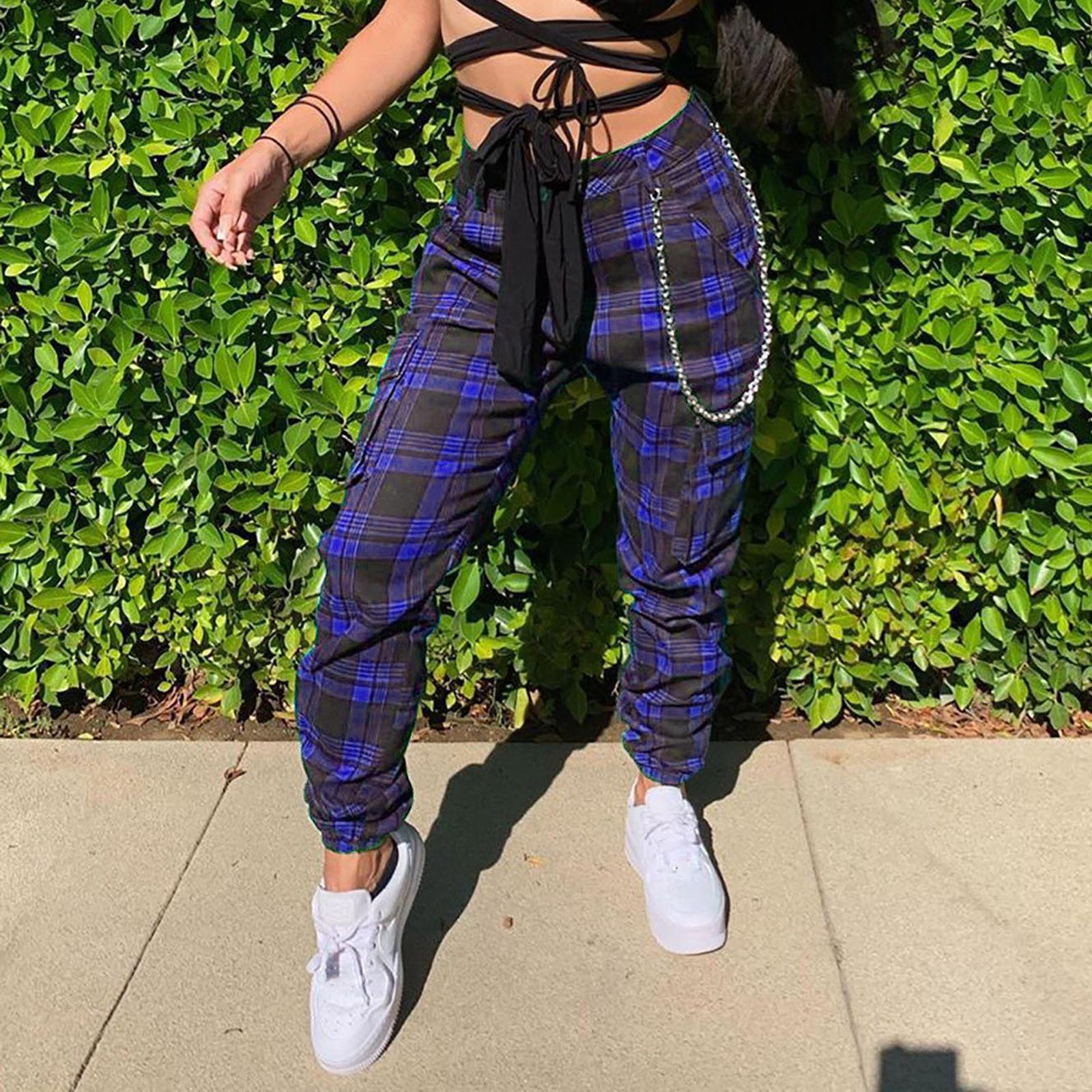

Модные женские клетчатые брюки с пуговицами и высокой талией, свободные брюки L синий