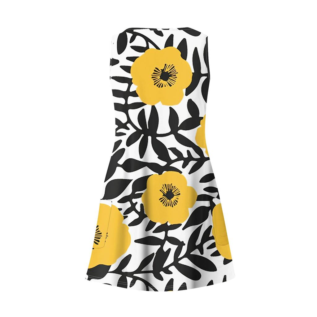 Women's Casual V Neck Floral Print Dress With Pockets Beach Dress