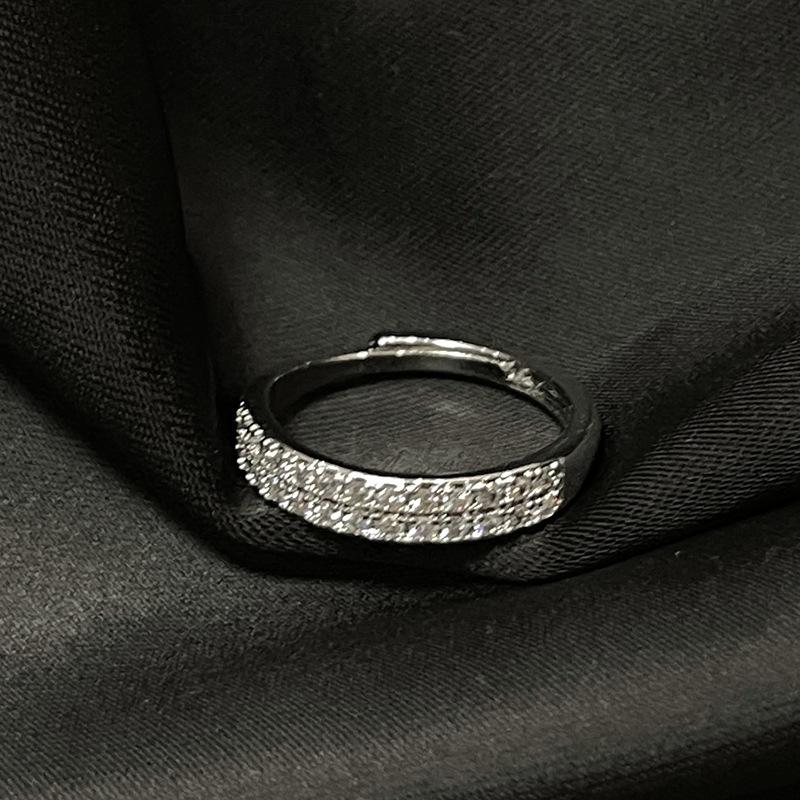 Cuban Chain Inlaid Zircon Full Diamond Open Ring Light Luxury High Sense Pair Ring Niche Design Stacked Ring