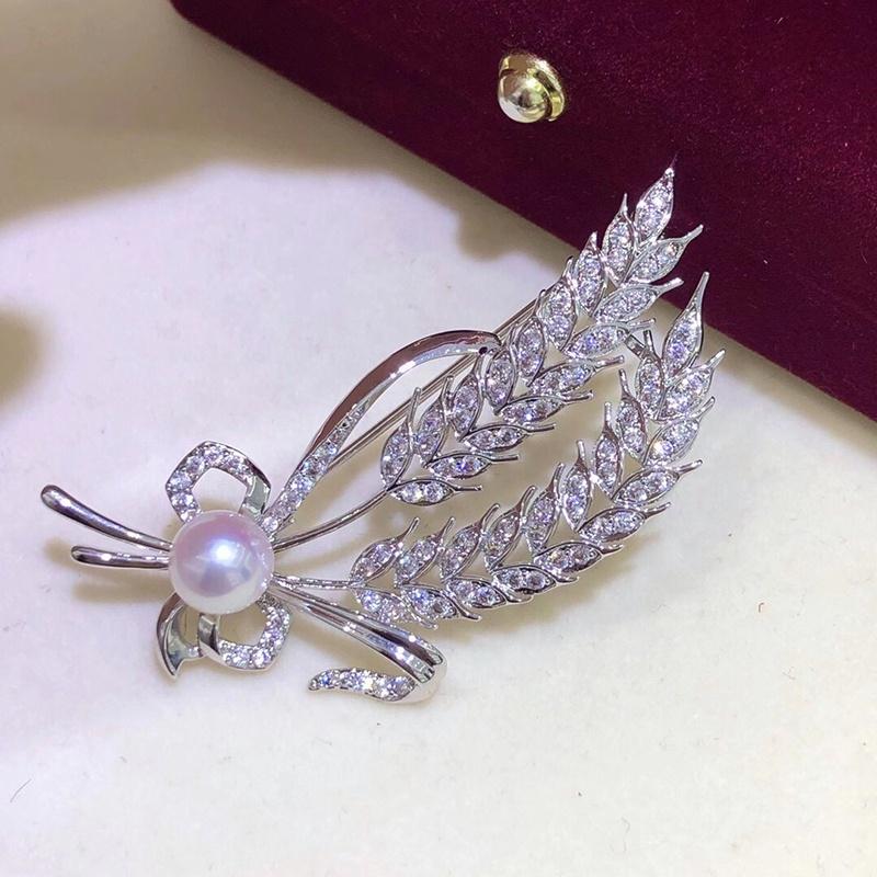 Luxury Gold Plated  Zircon Pearl Feather Leaf Brooch for Unisex Engagement Party Gift