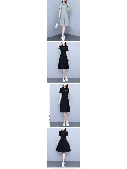 Women's Summer Embroidered Black Polo Collar A-Line Dress - Slimming & Fashionable Casual Sporty Style