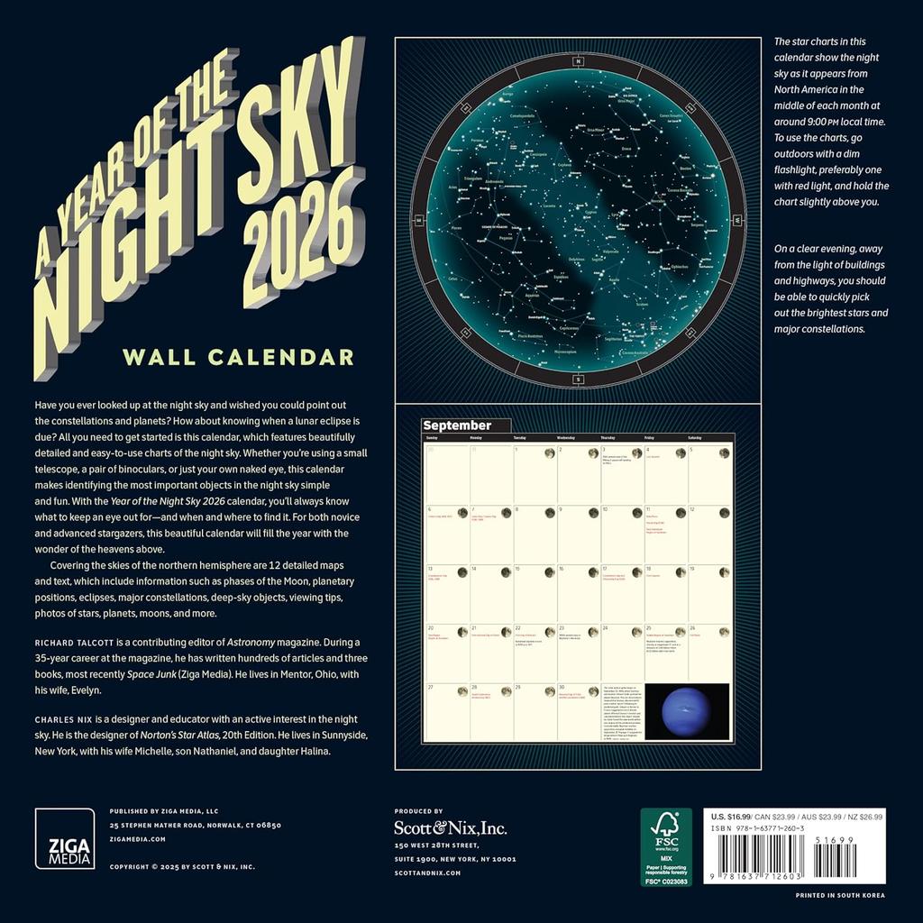 A Year of the Night Sky Wall Calendar 2026 Monthly, January-December 12'' x 12"