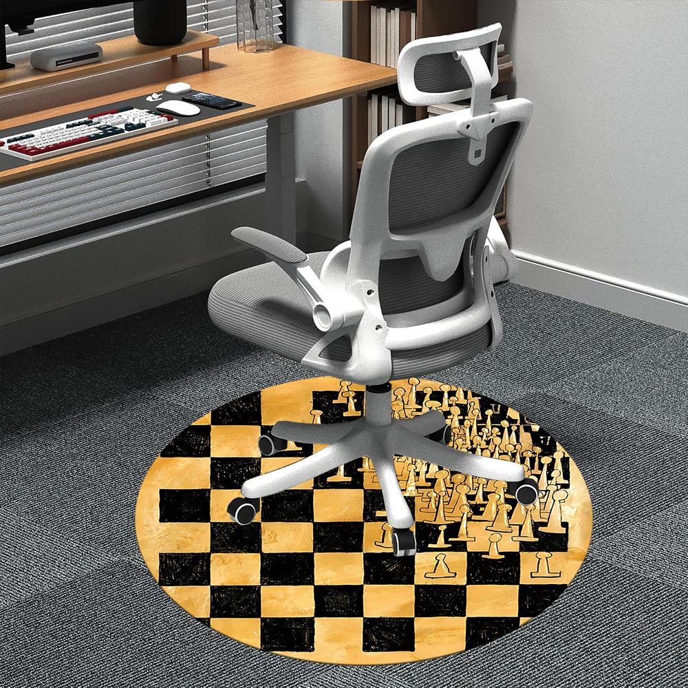1pc Chess Pieces Office Round Area Rug, Indoor Mat Suitable ForOffice, Under Office Chairs Bedroom Living Room Home Decor, Room Deco 072