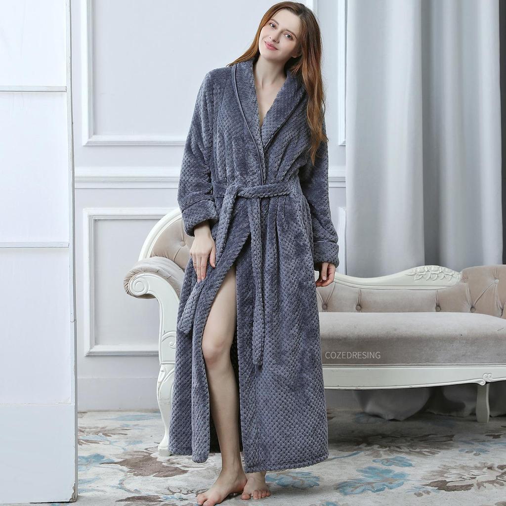 Extra langer Jacquard-Fleece-Bademantel für Paare - Dicker, warmer Fleece-Bademantel für Herren & Damen, Winterpyjama in Übergröße