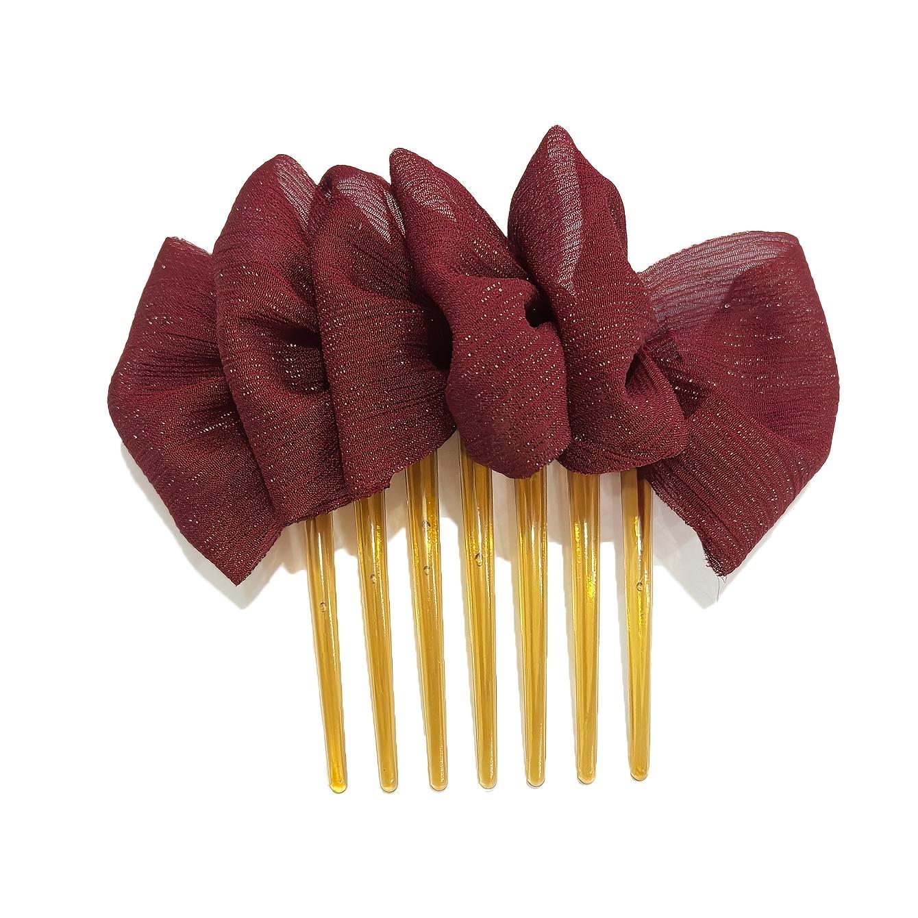 

1pc of Solid Color Bow Hair Comb with Shiny Pleats, Large Cloud Bow Side Hair Comb, Suitable for Everyday Outfits бордовый