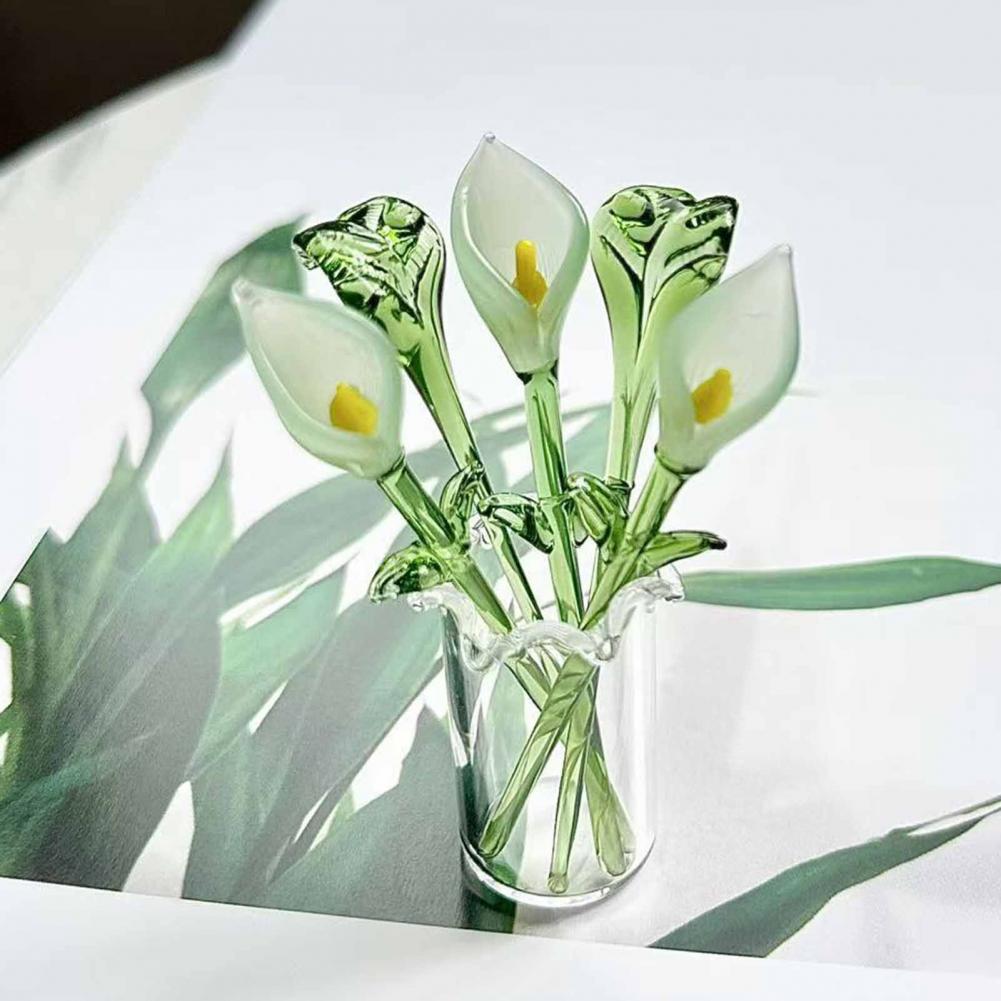 Glass Flower Decorations Mini Glass Flowers Handcrafted Glass Calla Lily Figurine Hand-blown Mini Flower Ornament for Home