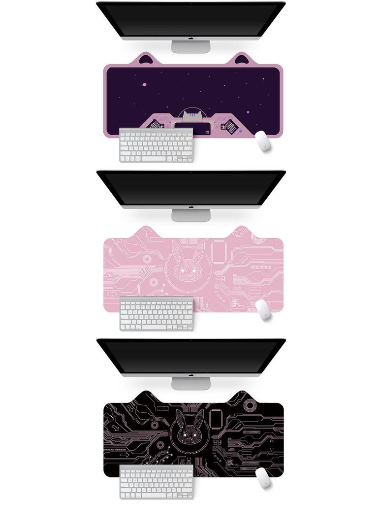 Extra Large Cute Cat Ear Gaming Mouse Pad - Cartoon Keyboard Desk Pad