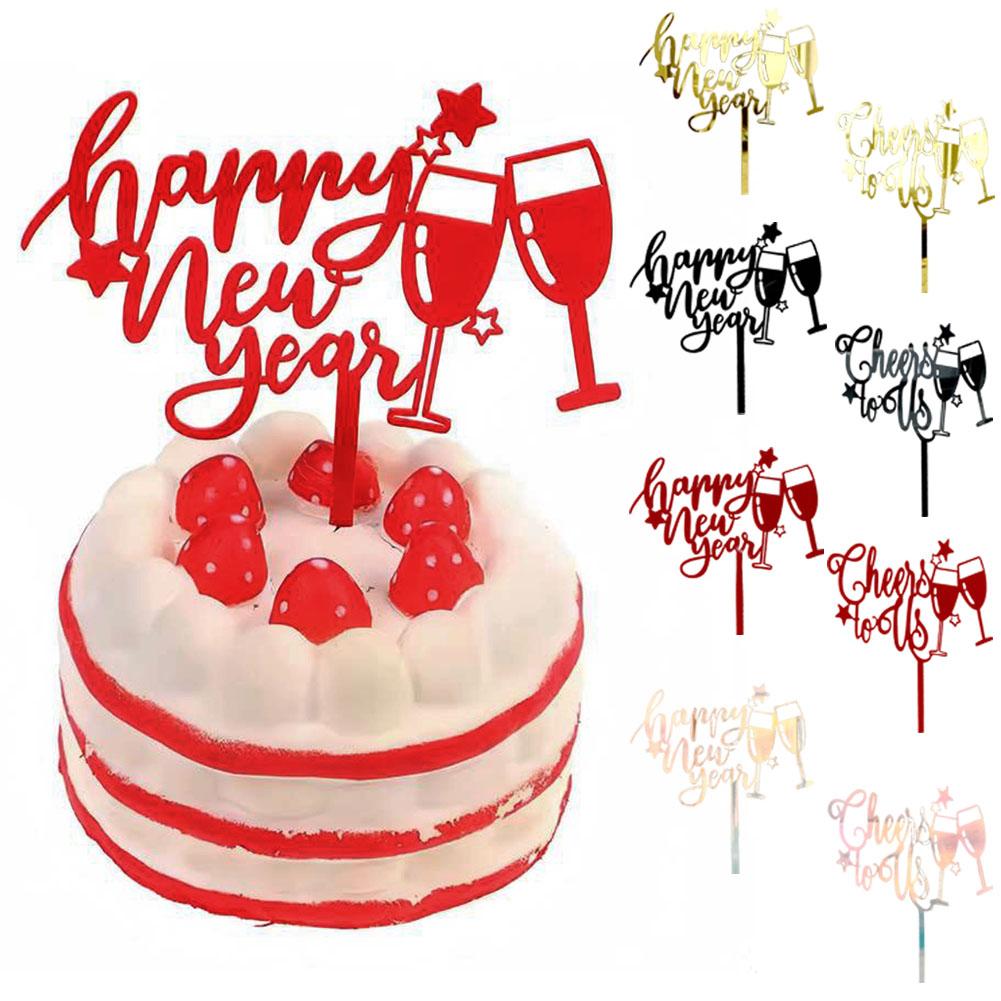 Happy New Year Acrylic Cake Plaque Silver Black Simple Shower Accessories Tools Dessert Baby Decor Cake Design Toppers Acry E0T0