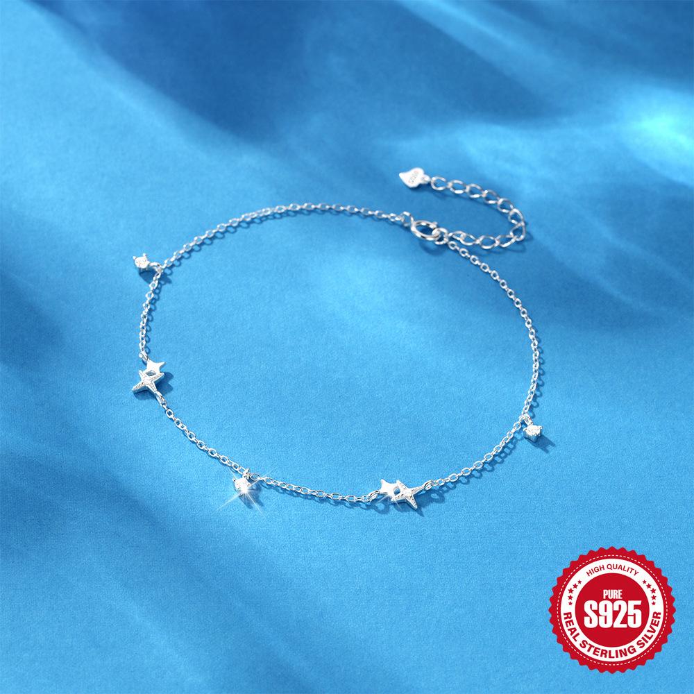 Fashion Summer S925 Sterling Silver Adjustable Double Heart Four-Pointed Star Zircon Perfect Antlet