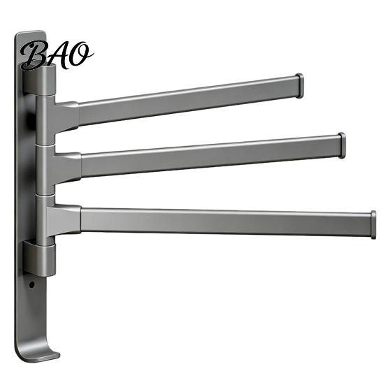 Drill Free Towel Bar Swivel Rack, 180 Degree Rotating Design, Wall Mounted Space Rack for Bathroom Aluminum Swing Holder, Anti-slip Organizer Kitchen