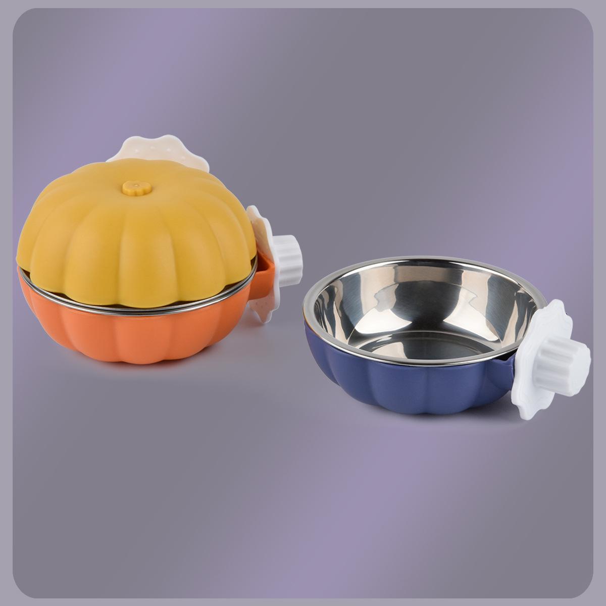 Hanging Pumpkin Pet Bowl: Cat/Dog Food & Water Feeder Orange - Small