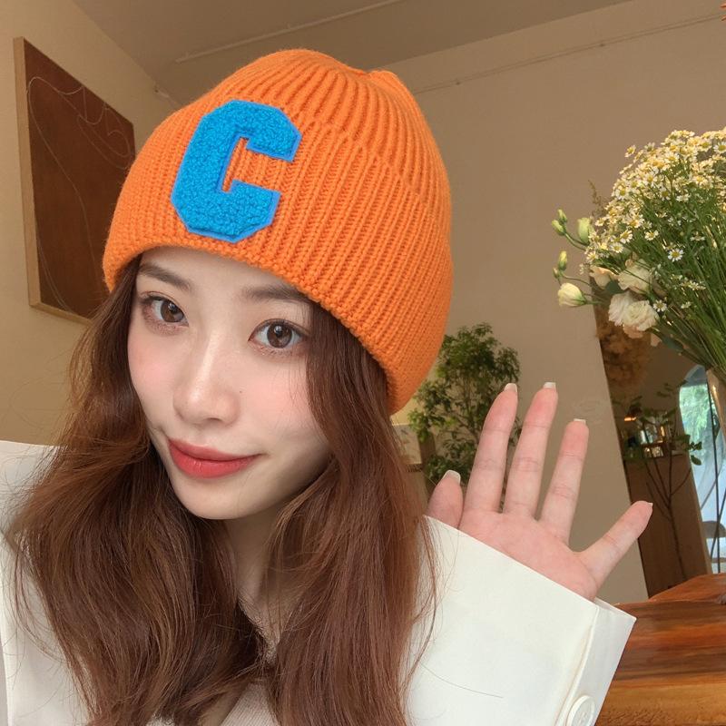 Korean Version Simple Large C Letter Wool Hat Autumn Hat Women New Age Reduction Warm Ear Protection Knit Hat Winter Student