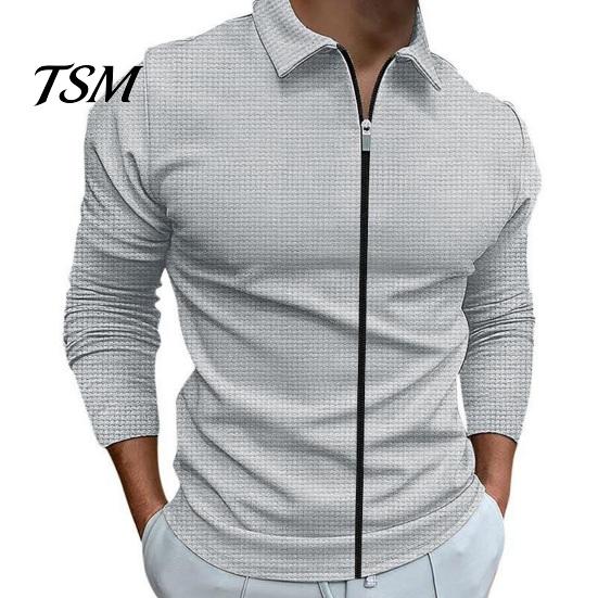 Men Solid Color Long Sleeve Shirt Autumn Winter Breathable Simple And Elegant Top Lapel Zipper Placket Outdoor Sports T-Shirt with