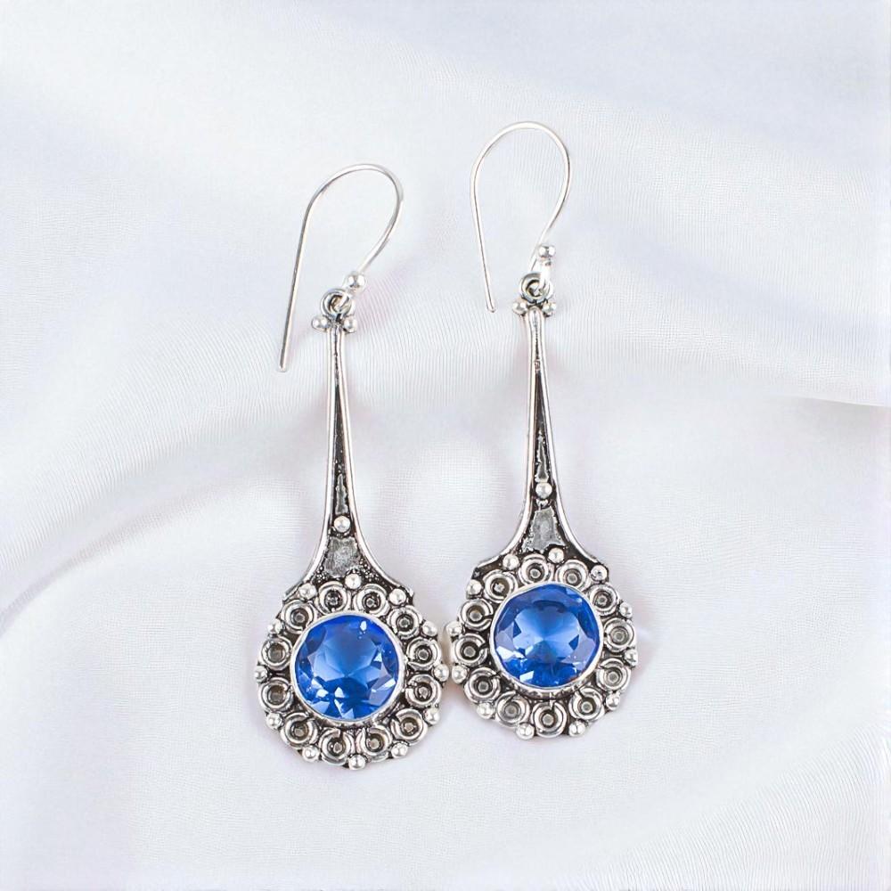 Natural Tanzanite Gemstone 925 Sterling Silver Jewelry Handmade Earrings 2.52" EE-77-6