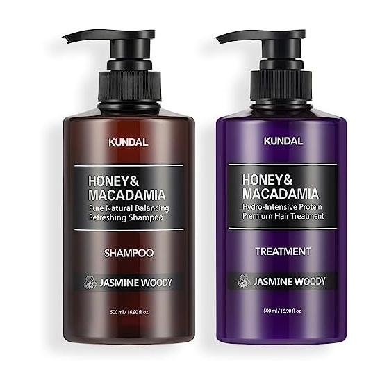 [KUNDAL] Jasmine Woody Scent | Honey & Macadamia Shampoo & Treatment Set (500ml/bottle each) | Weakly acidic, non-silicon, long-lasting scent,
