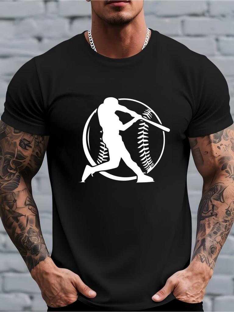Unisex Summer Short Sleeve T Shirt Baseball Batter Silhouette Graphic Tee Crew Neck Sports Fan Casual Streetwear Unisexs Fashion Top