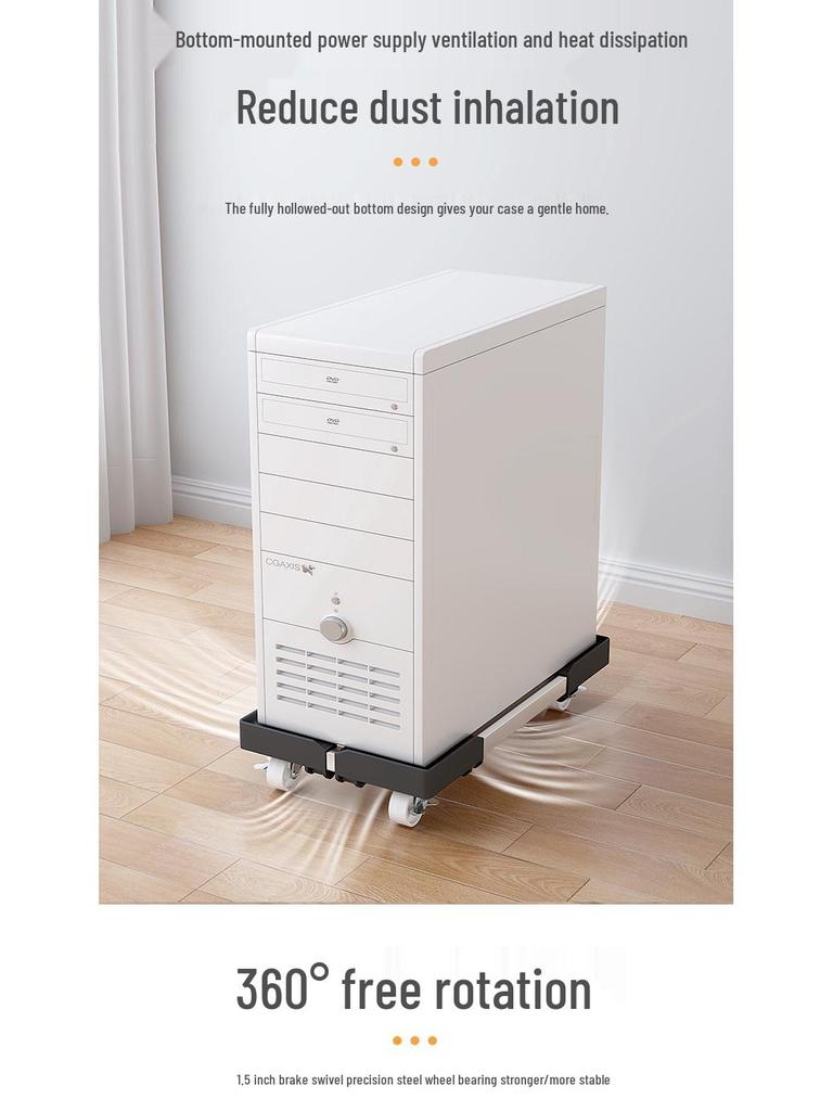 Adjustable Computer Tower Stand with Wheels and Cooling Shelf for Home Use
