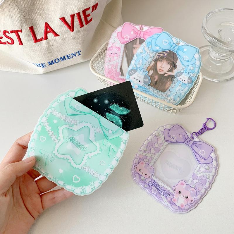 Kawaii PVC Photo Frame for 3 Inch Kpop Idol Card Colorful Bow Knot Photocard Holder Anime Character Card Sleeves Wholesales