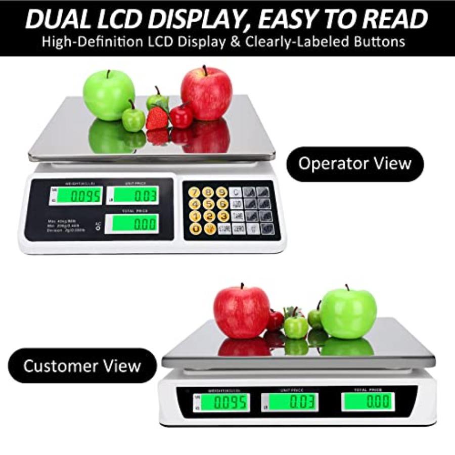 Price Computing Scale 88lb/40kg LCD Digital Commercial Price Scale with Stainless Steel PlatformProduce Scale Food Scale for Fa