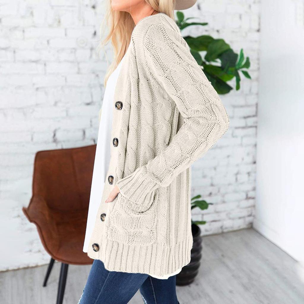 GMXIA Damen Vintage Casual Solid Color Print Herbst Winter Langarm V-Ausschnitt Jacken & Mäntel